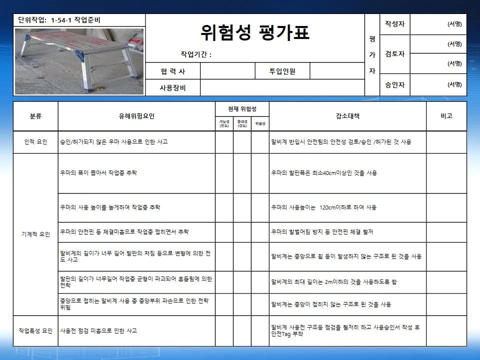  말비계 사용작업 위험성평가