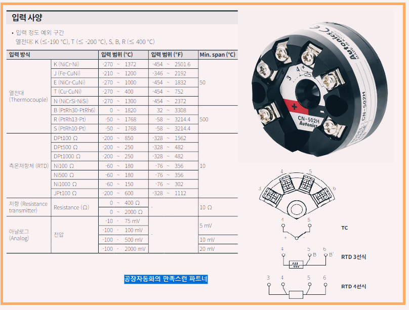 오토닉스 온도 전송기의 품번 사진