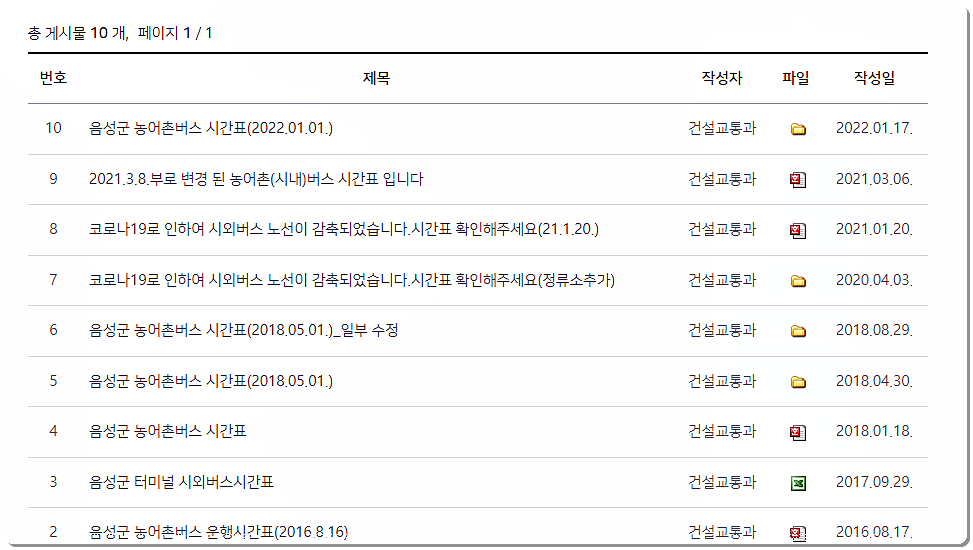  음성군 농어촌 시내버스 시간표 및 노선도