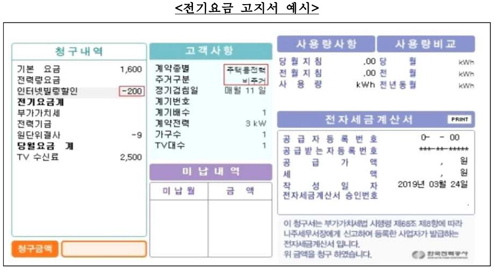 전기요금 고지서에서 계약종 확인