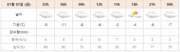 2021년 1월 1일 세종 날씨