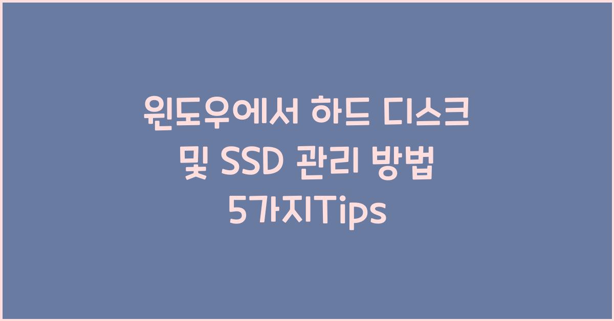윈도우에서 하드 디스크 및 SSD 관리 방법