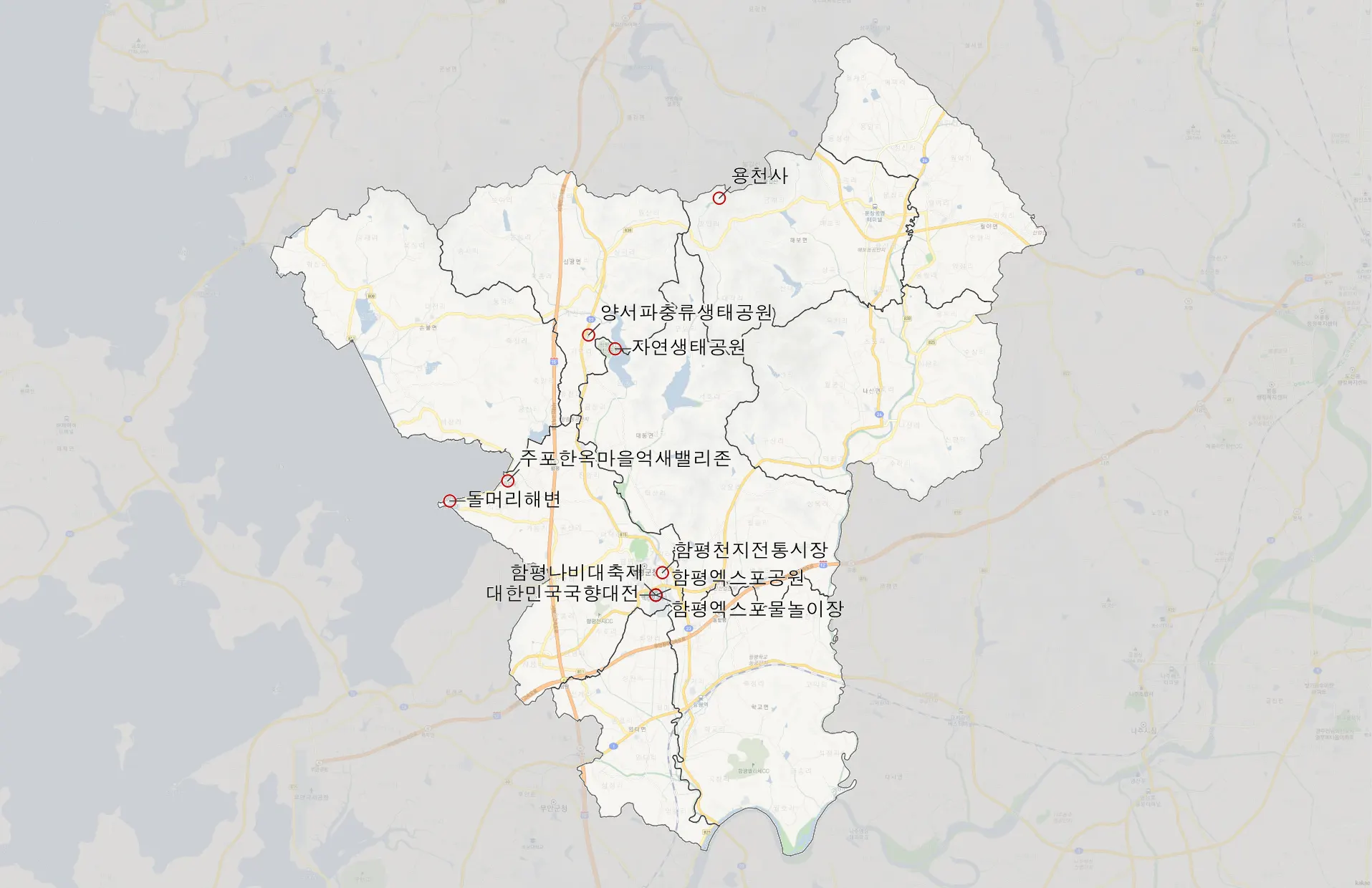함평 가볼만한 10곳 위치도