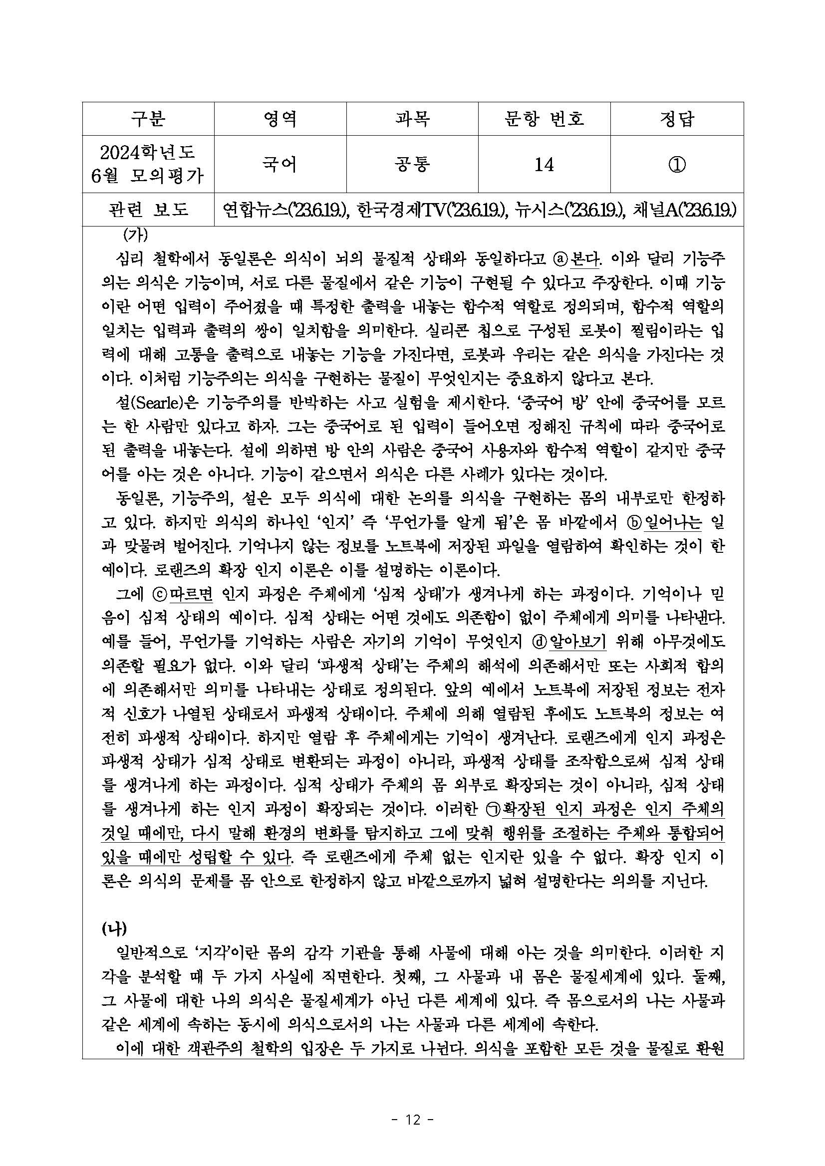 국어킬러문항-2024학년도 6월 모평-14번문제