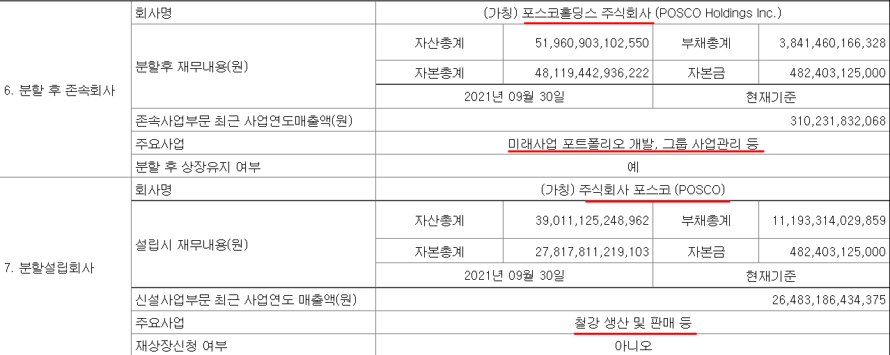 포스코 분할에 대한 내용