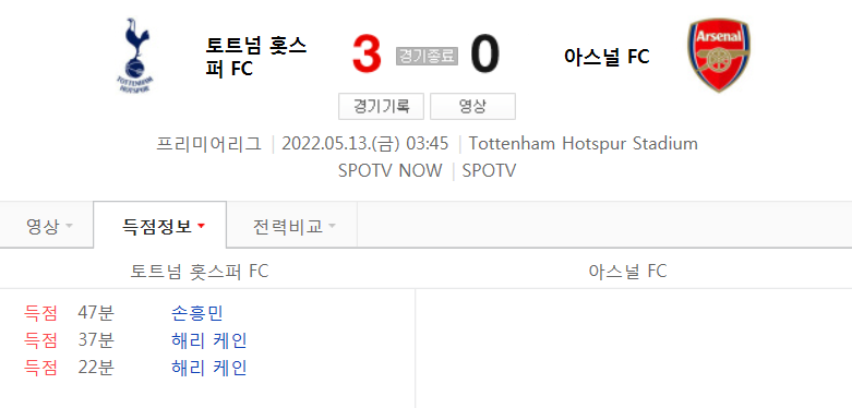  21/22 시즌 EPL 22라운드 - 토트넘 VS 아스날 경기 (손흥민 리그 21호골 영상)