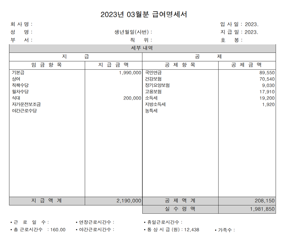  [급여명세서 보는방법] ; 4대보험, 소득세 공제액