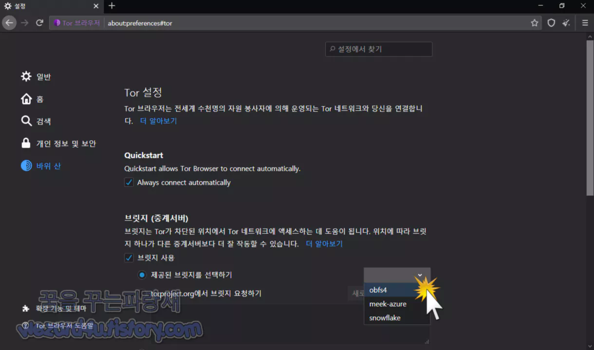  토르 브라우저(Tor Browser) 새로운 검열 방지 기능 바위 산 추가