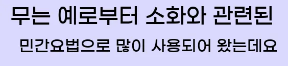  무는 예로부터 소화와 관련된 민간요법으로 많이 사용되어 왔는데요
