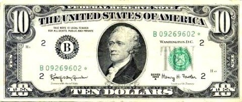 미국 10달러 지폐를 찍은 사진