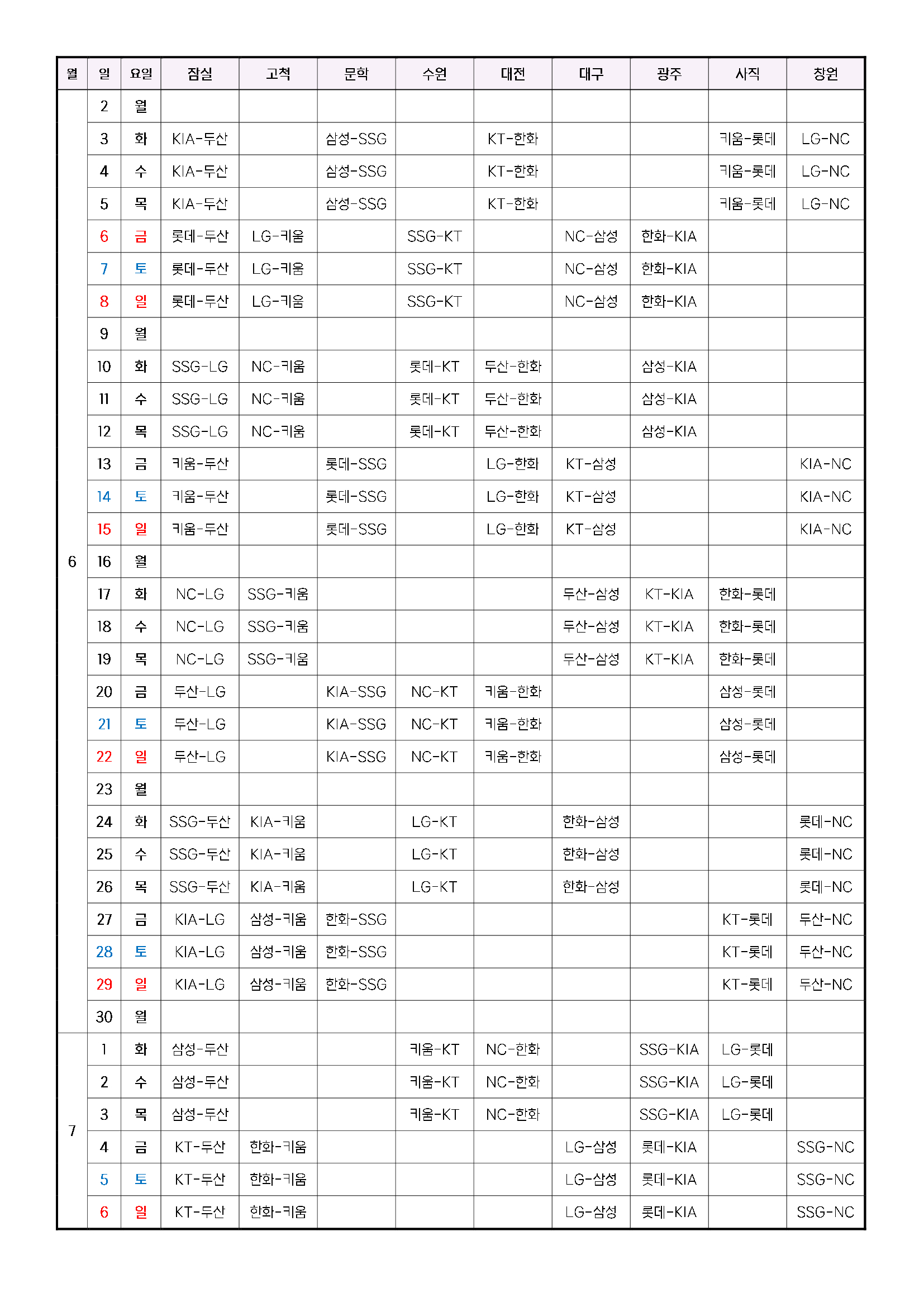 2025 KBO 일정