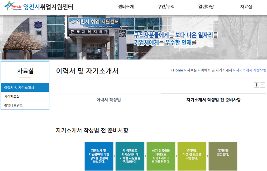 영천시-취업지원센터-이력서-자기소개서-작성법