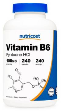 뉴트리코스트 비타민 B6 피리독신 HCl 100mg 캡슐 글루텐 프리&#44; 240개입&#44; 1개&#44; 240정