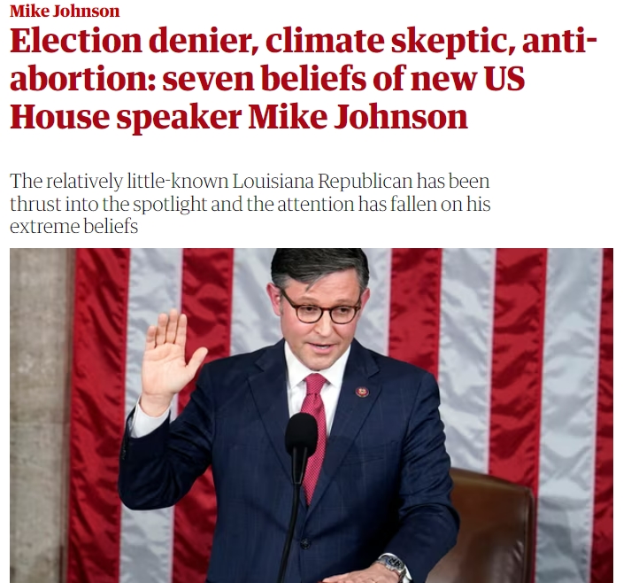 미 새 하원의장 마이크 존슨&#44; 2020년 미 대선은 부정선거 Election denier&#44; climate skeptic&#44; anti-abortion: seven beliefs of new US House speaker Mike Johnson