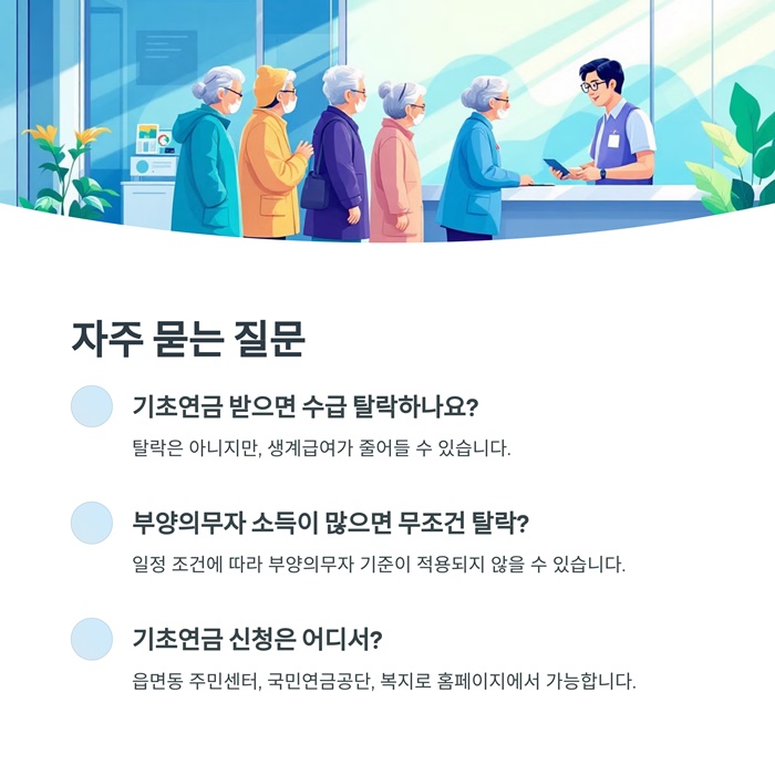 기초생활수급자 기초연금 혜택과 자격요건, 부양의무자 기준 요약 이미지
