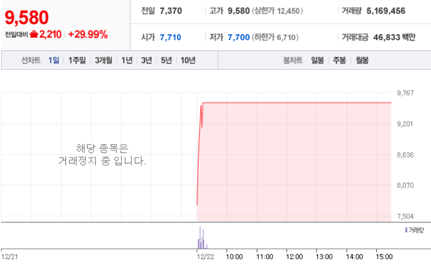  12월 22일 장 중 특징주