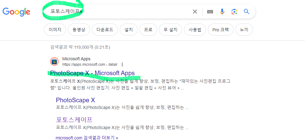 구글 검색 화면 포토스케이프 X