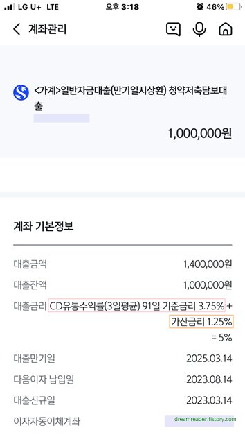 신한은행 주택청약저축 예금담보대출 리뷰(2023년 7월) 대출 금리