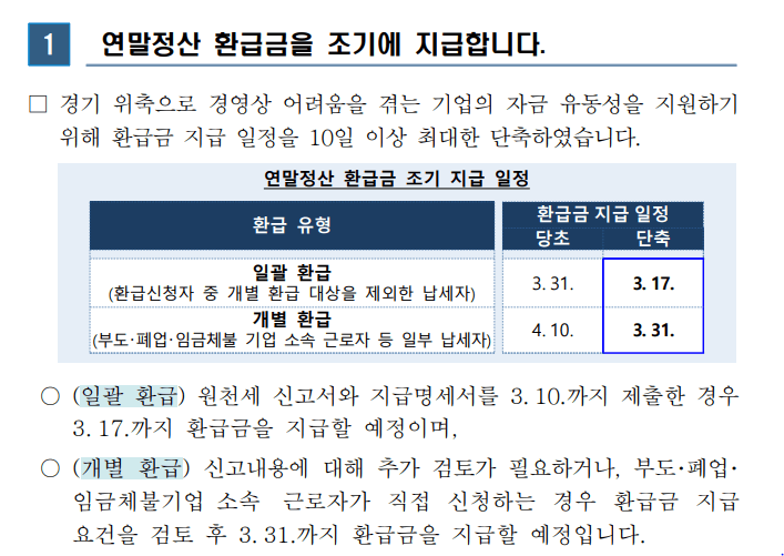 연말정산 환급금 조회 조기지급