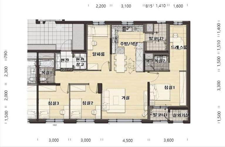 영종하늘도시 A33블록 공공분양 - 84A 평면도