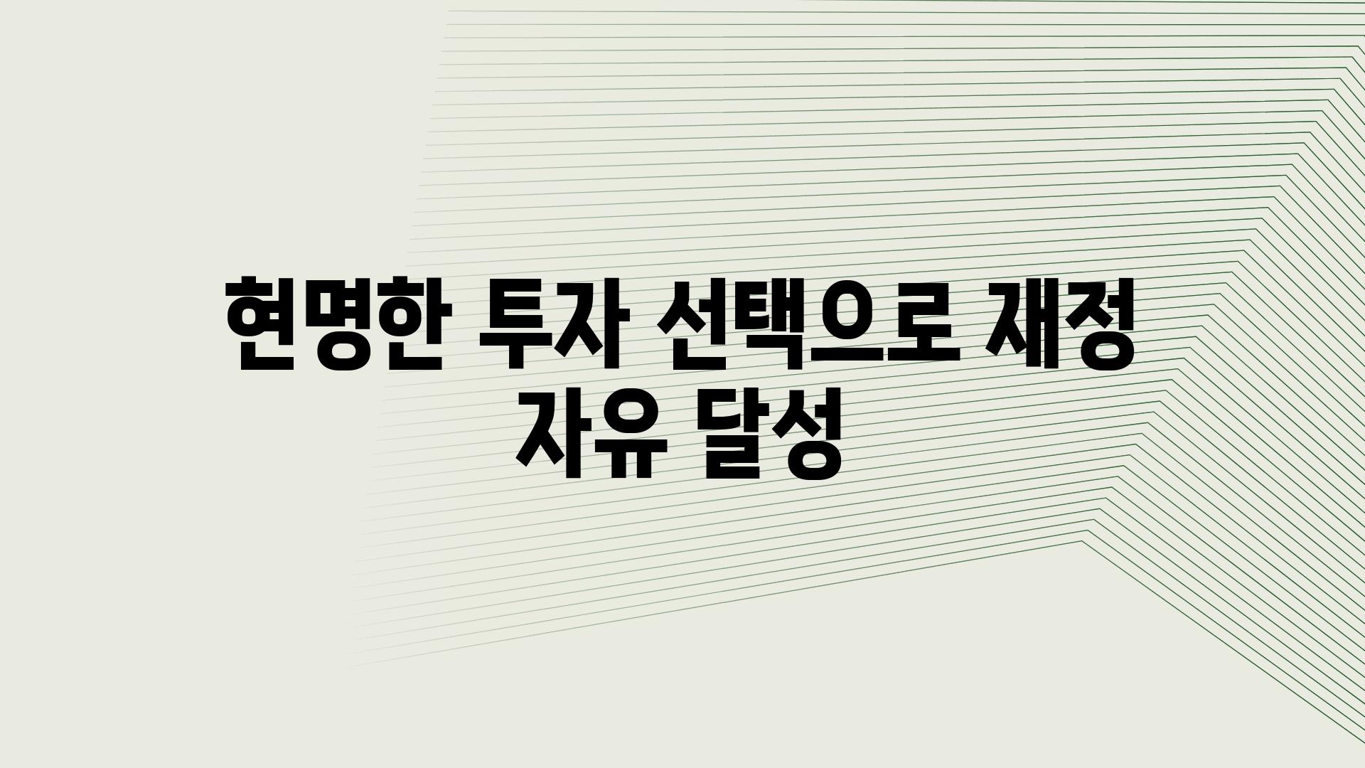 현명한 투자 선택으로 재정 자유 달성