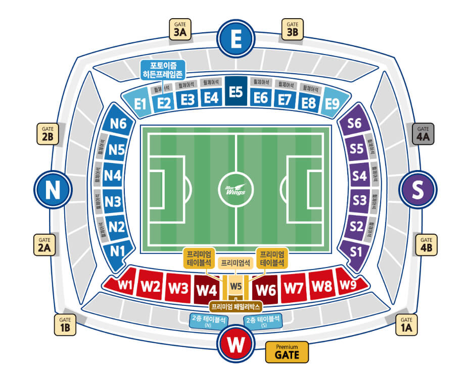 수원삼성블루윙즈 2025시즌 티켓 가격, 수원월드컵경기장 좌석배치도, 할인 및 무료입장 안내