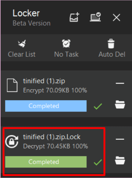 aeslocker에 암호 해제가 완료됐다는 검은색 바탕 화면