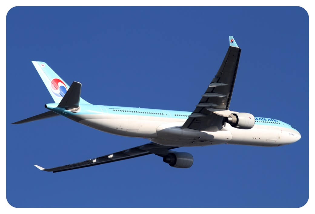 대한항공 A330-300 여객기가 하늘을 비행하고 있는 모습을 찍은 사진