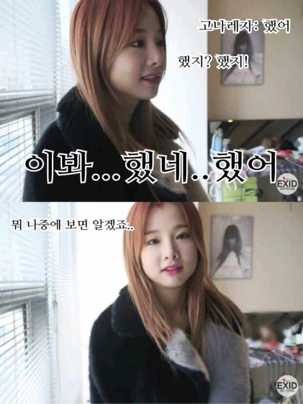 고나레자: 했어
했지? 했지!
이봐...했네..했어
EXID OFFICIAL
뭐 나중에 보면 알겠죠..
EXID