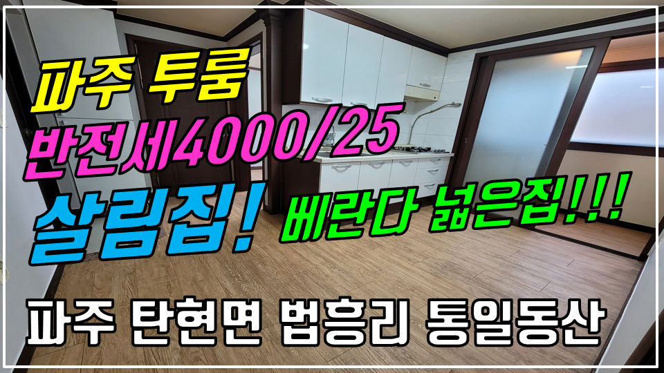  파주 탄현면 법흥리 통일동산 헤이리 신세계첼시아울렛 투룸 반전세 4000/25만 방이 크고 베란다 넓고 개방감 좋은 살림집 2층 깔끔한 넓은 투룸 임대