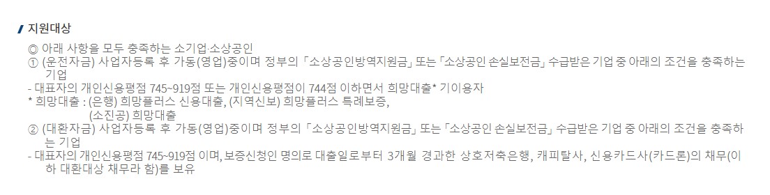 희망플러스 특례보증 대출 소상공인 지원정책