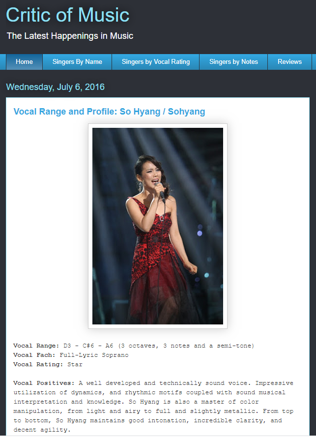 소향에 대한 세계적 보컬 평가 사이트의 평가 8