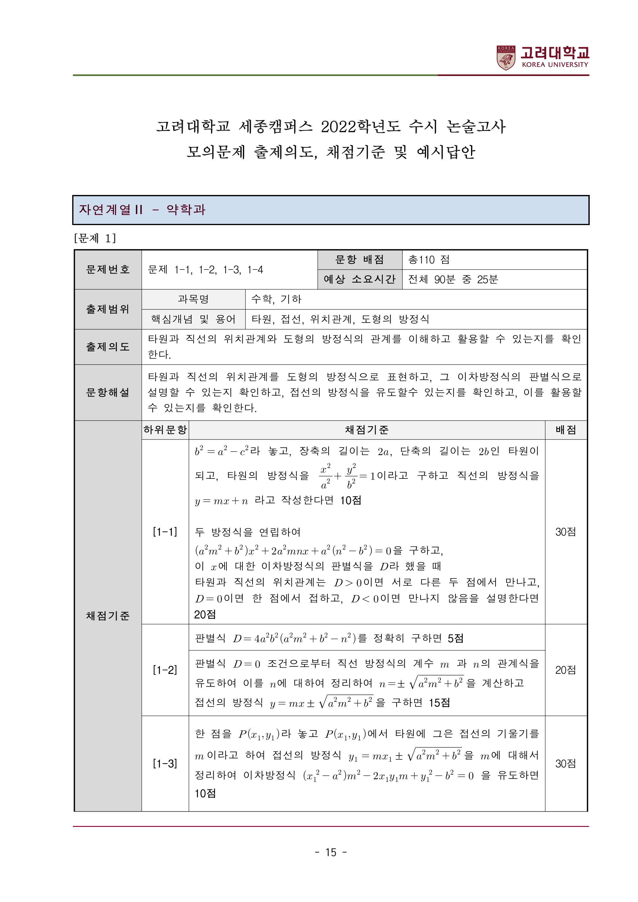 2022학년도-고려대학교-세종캠퍼스-논술고사-모의문제-해설-자연계열Ⅱ-약학과-1