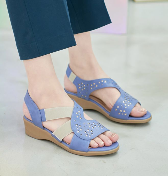  트라이앵글펀칭 엘라스틱밴딩 콤비 4cm 웨지샌들