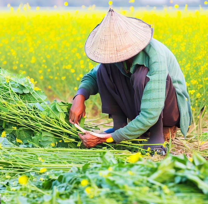 겨자를 잘라내는 농부(made by Bing)