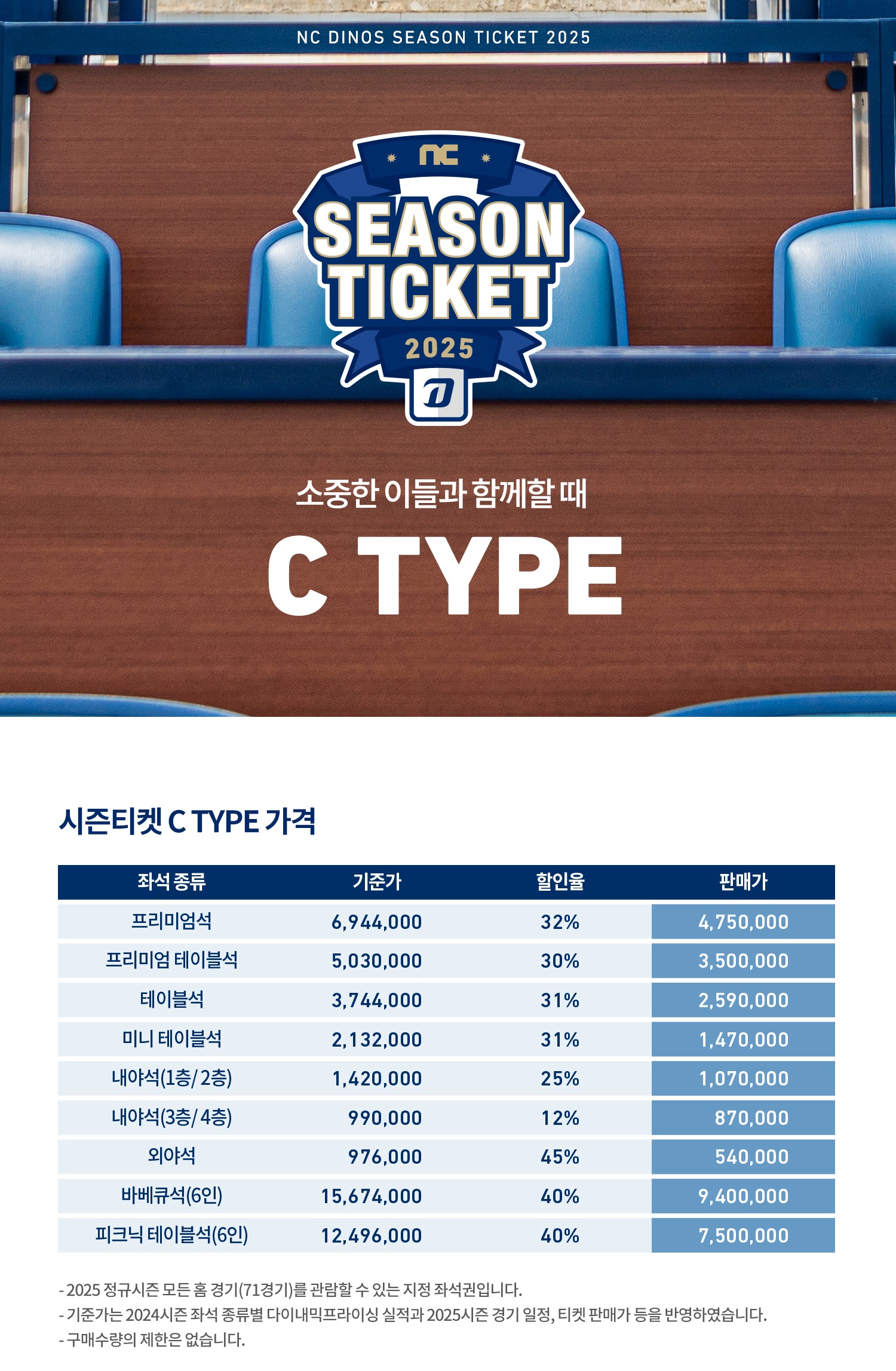 NC다이노스 C Type 시즌티켓 가격
