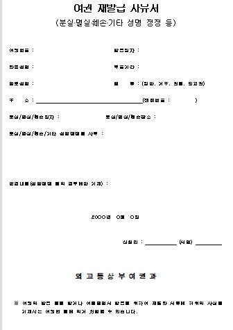  여권 재발급 사유서 양식