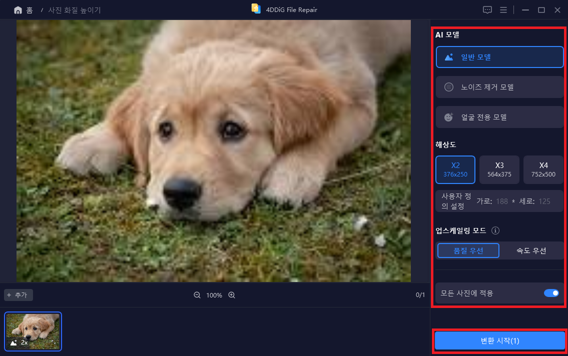 사진 업스케일링 설정