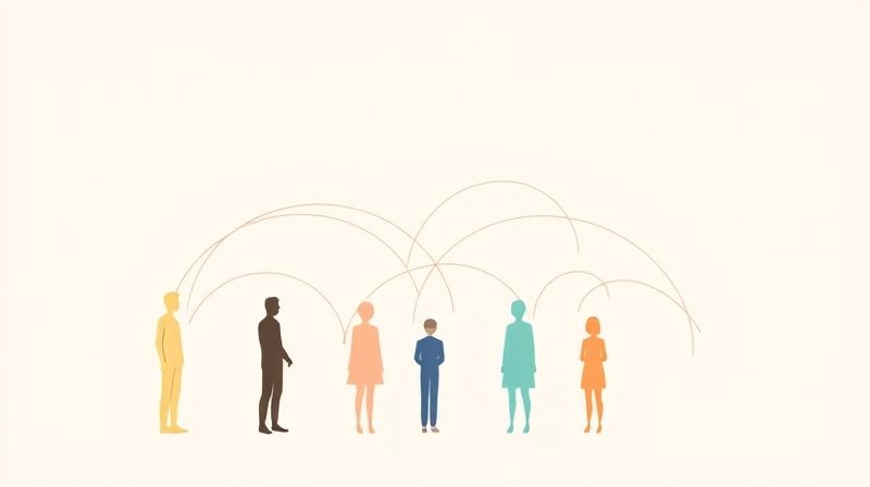 인물들 간 연결을 보여주는 단순화된 그림 (지지 네트워크 및 소통 상징)