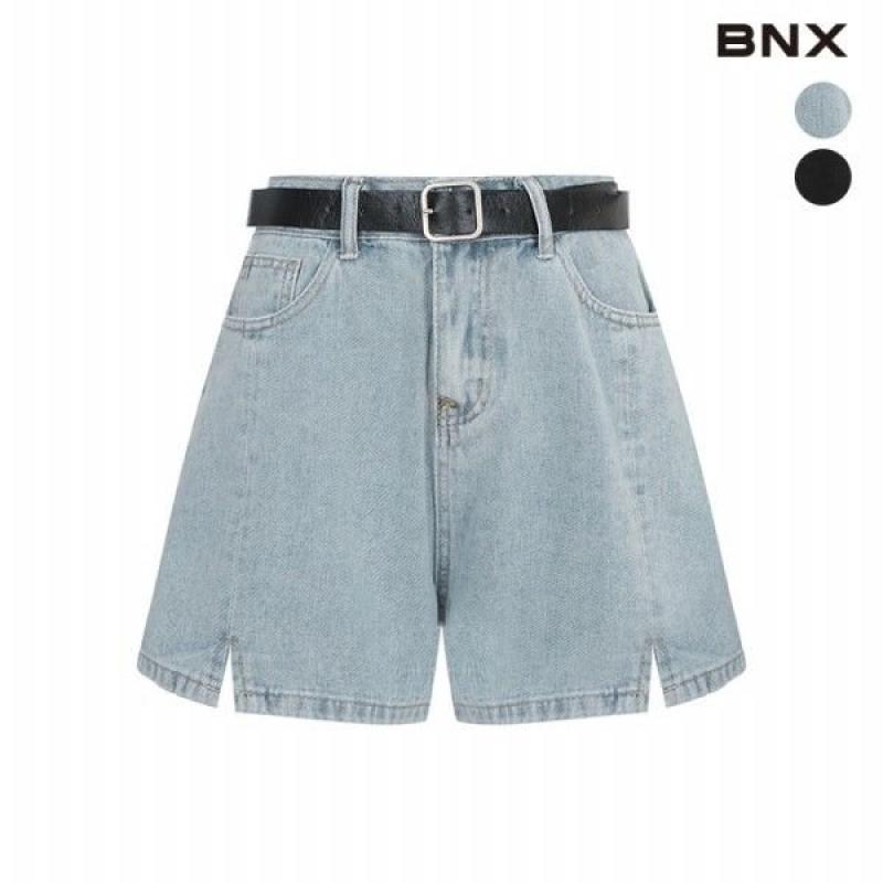 BNX 여성 벨트 절개 데님 숏 팬츠