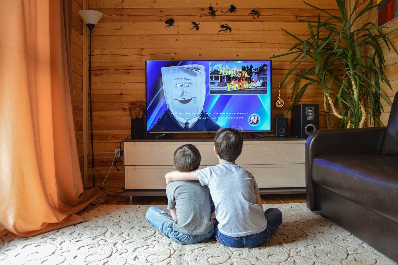 형제가 어깨동무하고 TV를 보고있는 사진