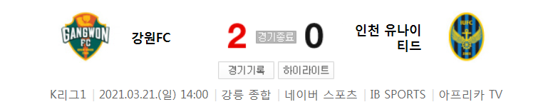  2021 K리그1 / 6라운드 - 강원FC 대 인천 유나이티드 (2021년 3월 21일 경기 하이라이트)