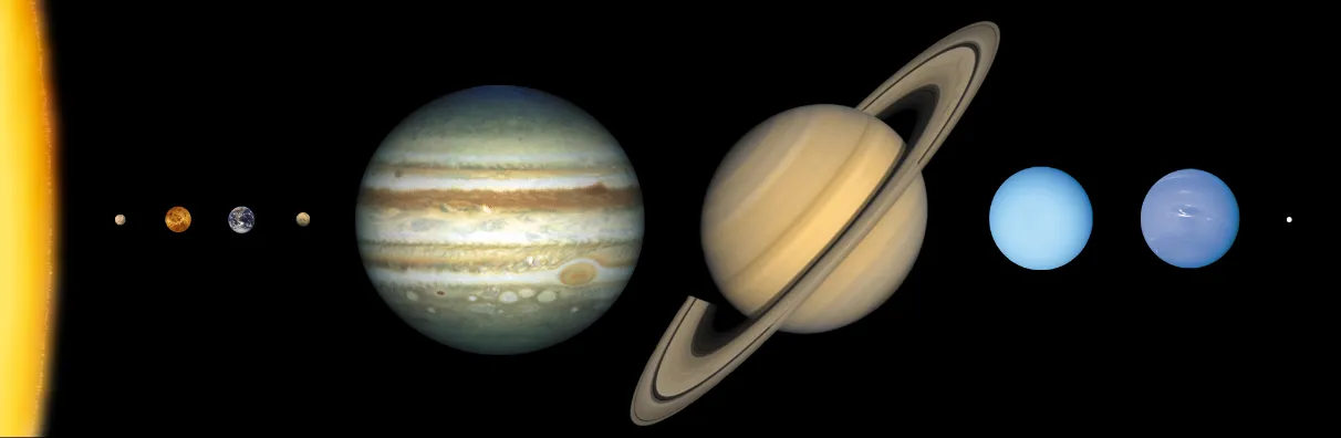 태양계 행성의 크기 비교&#44; 목성이 가장 크다.