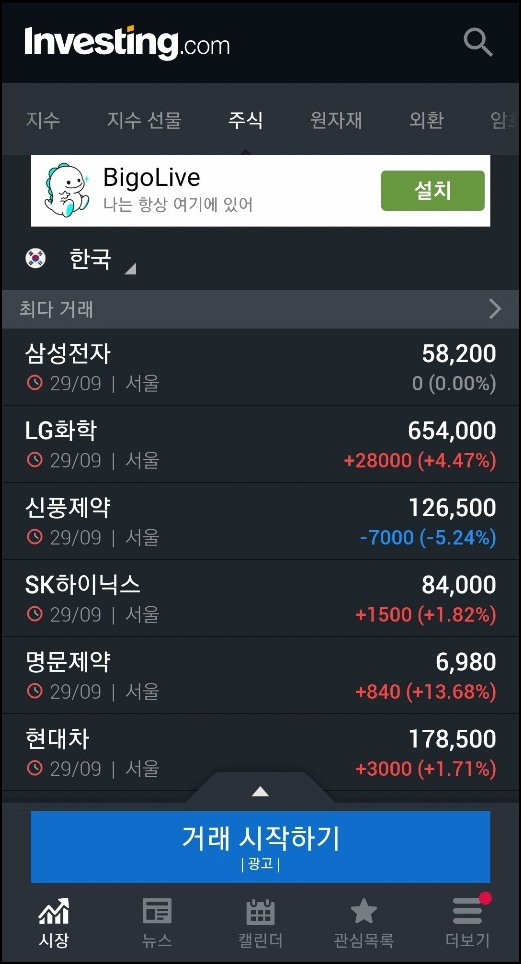  [주린이 주식투자 앱] Investing.com 인베스팅 해외 우량주식 투자하기, 실시간 매매가 확인
