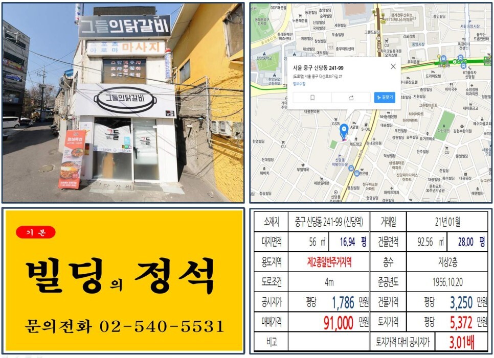  [중구 신당동 떡볶이타운 올근생 꼬꼬마빌딩 실거래가 조회] 신당동 241-99 (신당역) 9억 1,000만 원, 평당 5,372만 원 매매되었습니다. 아이러브떡볶이, 마복림할머니