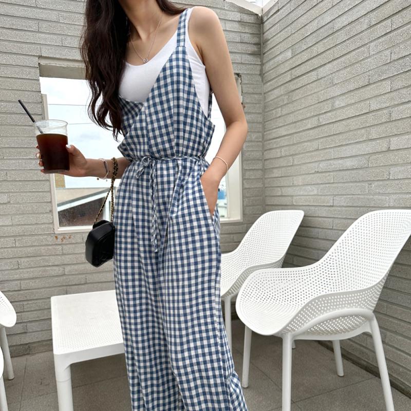 위즈 체크 점프수트