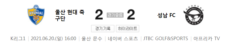  2021 K리그1 / 14라운드 - 울산 현대 축구단 대 성남 FC (2021년 6월 20일 경기 하이라이트)
