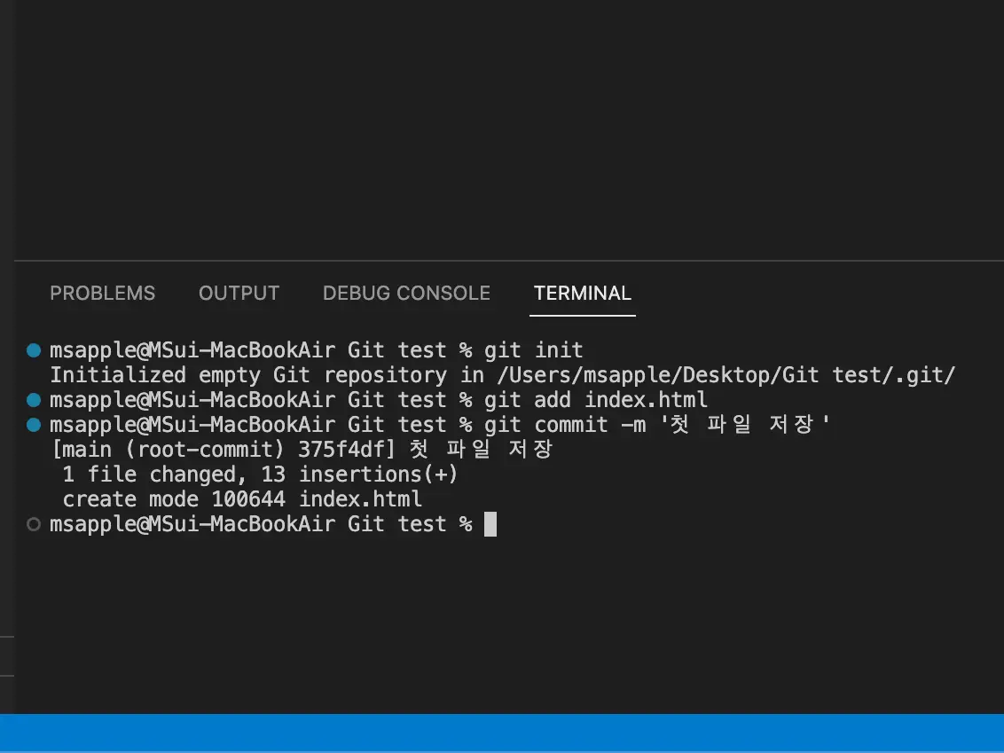 vscode 터미널 화면