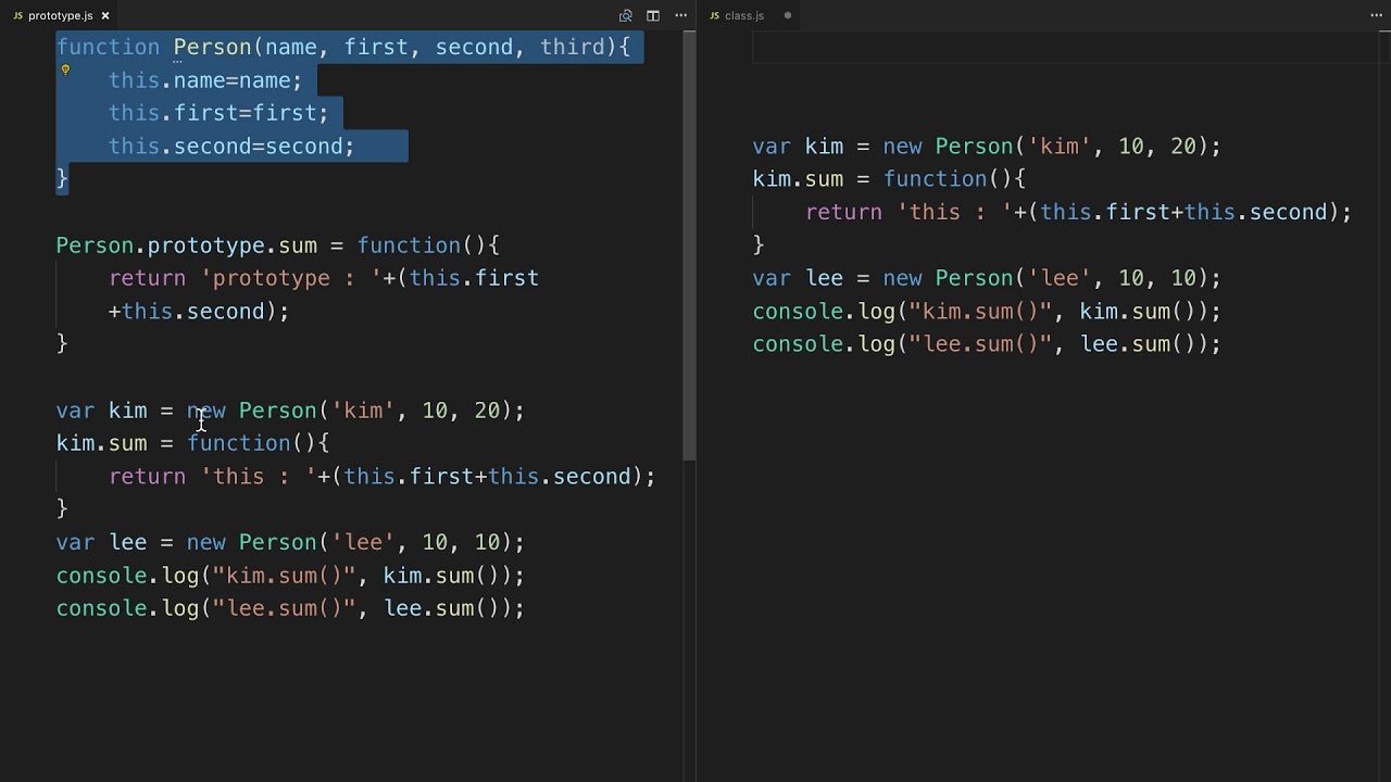  JavaScript 객체 지향 프로그래밍 - 8.2. Classes 의 생성