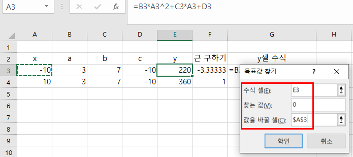 2차 방정식 목표값 찾기